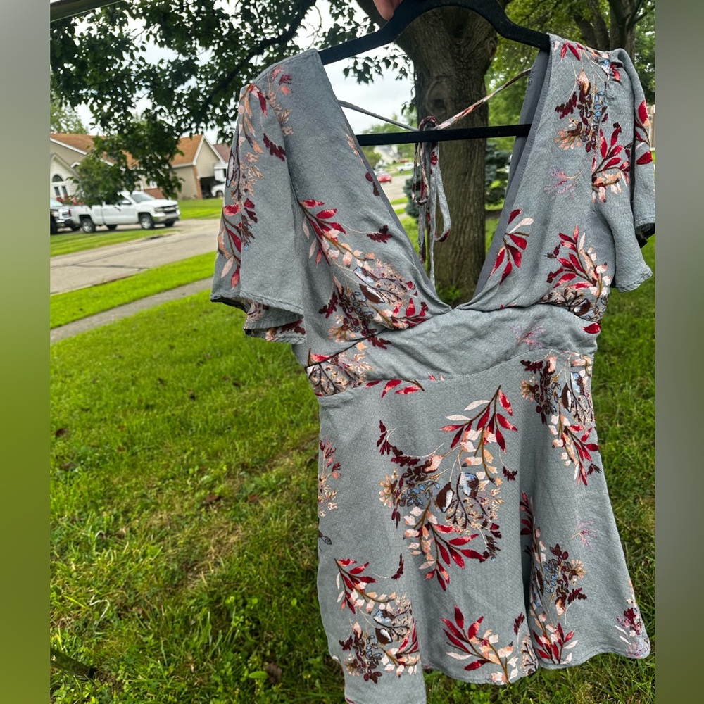 Cottagecore Dusty Blue Floral Print Babydoll Blouse